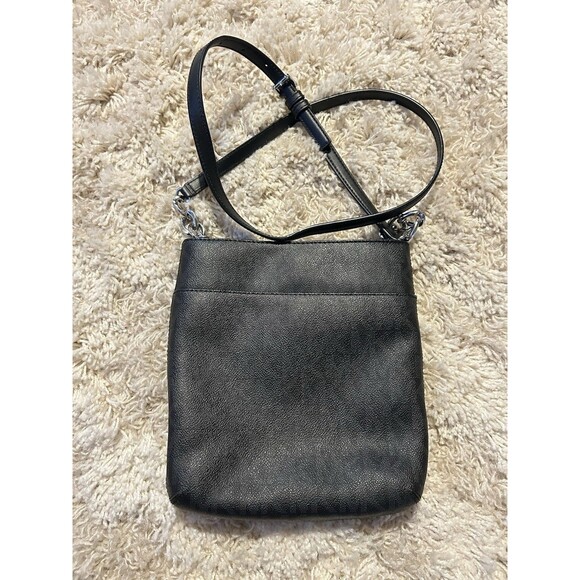 Michael Kors Black Leather Monogram Crossbody Purse With Silver Hardware - Picture 2 of 6